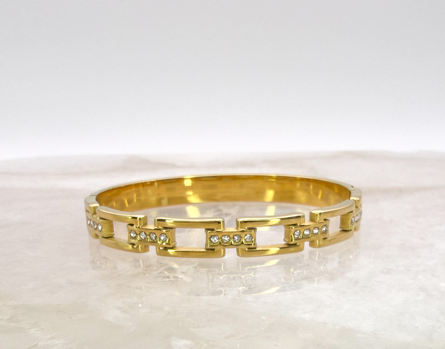 Gold Stainless Steel Bling Box Chain Link Bangle Bracelet