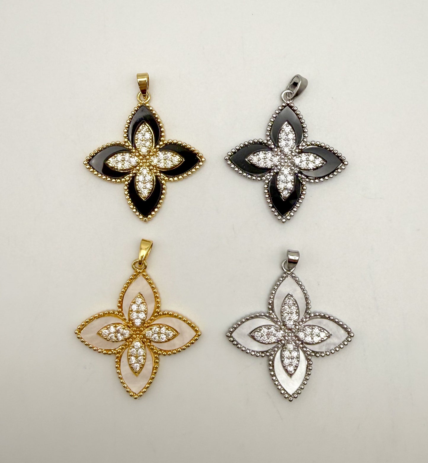 LV Inspired Clover Design Pendants with Natural Shell Inserts
