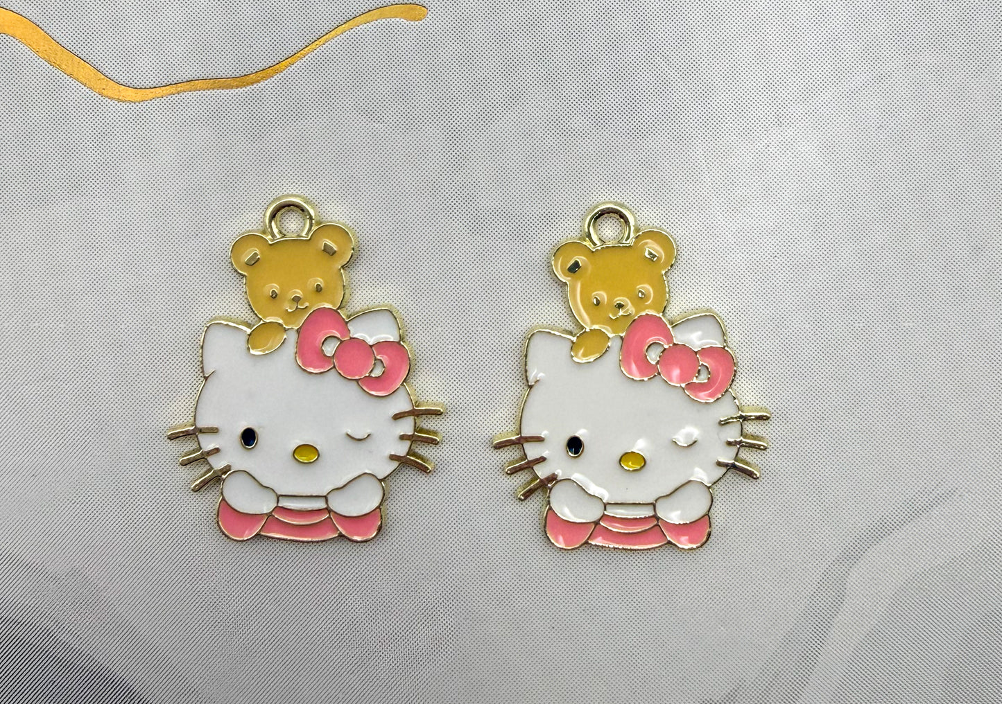 Gold Hello Kitty with Teddy Bear Metal DIY Charms
