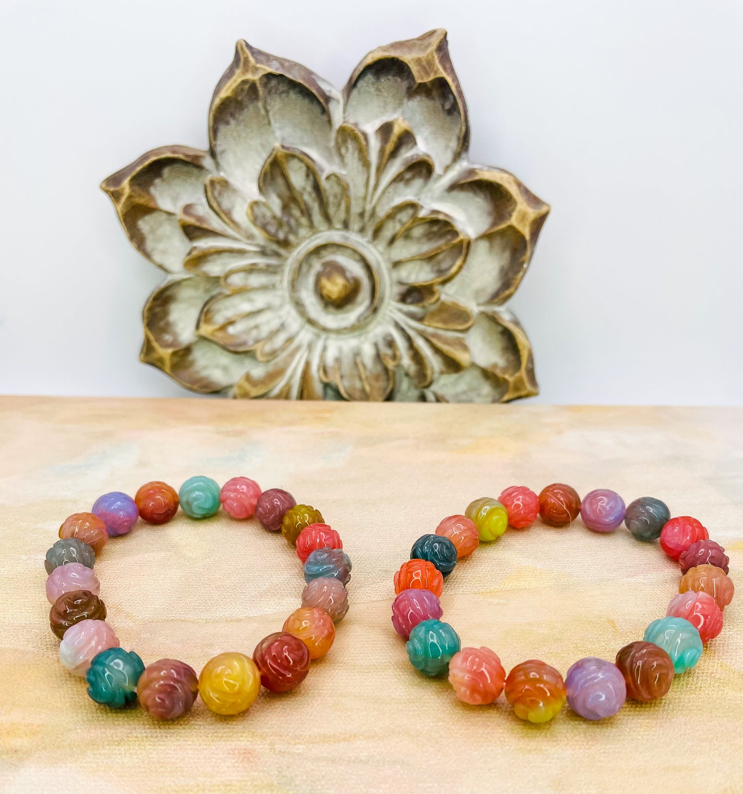 YanYuan Agate Rose Craved Beaded Bracelets