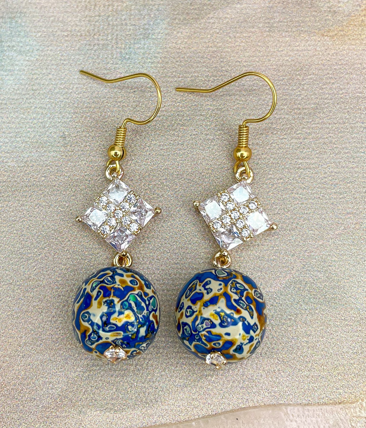 Handmade Daji Lacquer Beaded Bling Earrings with Natural Opal Inclusions