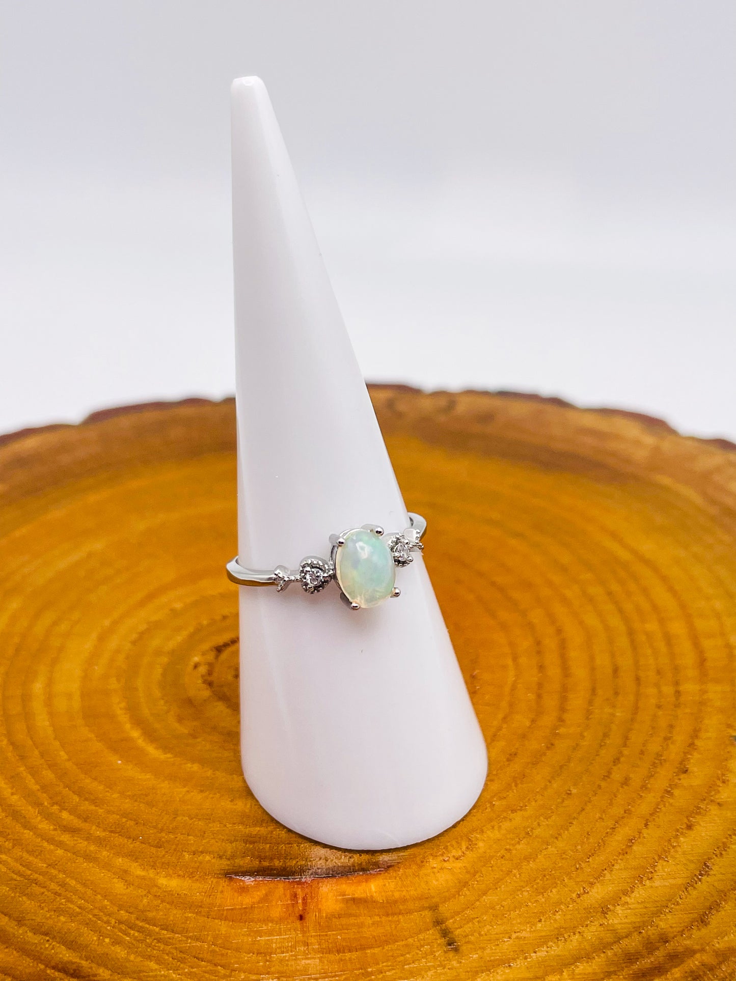 Sterling Silver White Opal Elegance Adjustable Ring