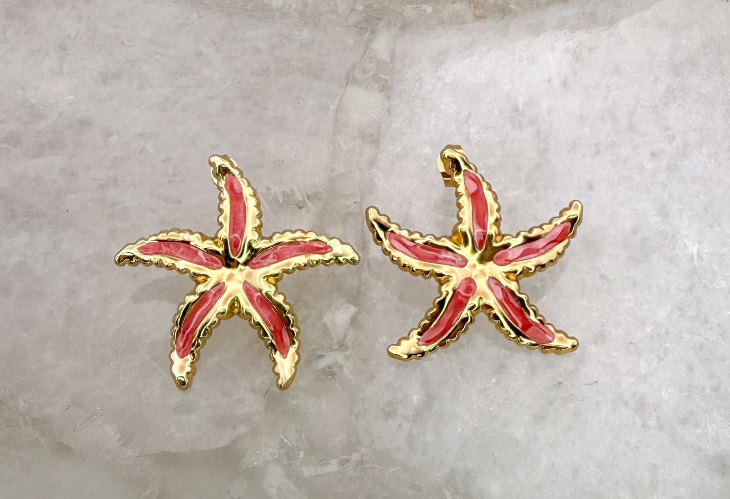 Gold Stainless Steel Colorful Starfish Stud Earrings