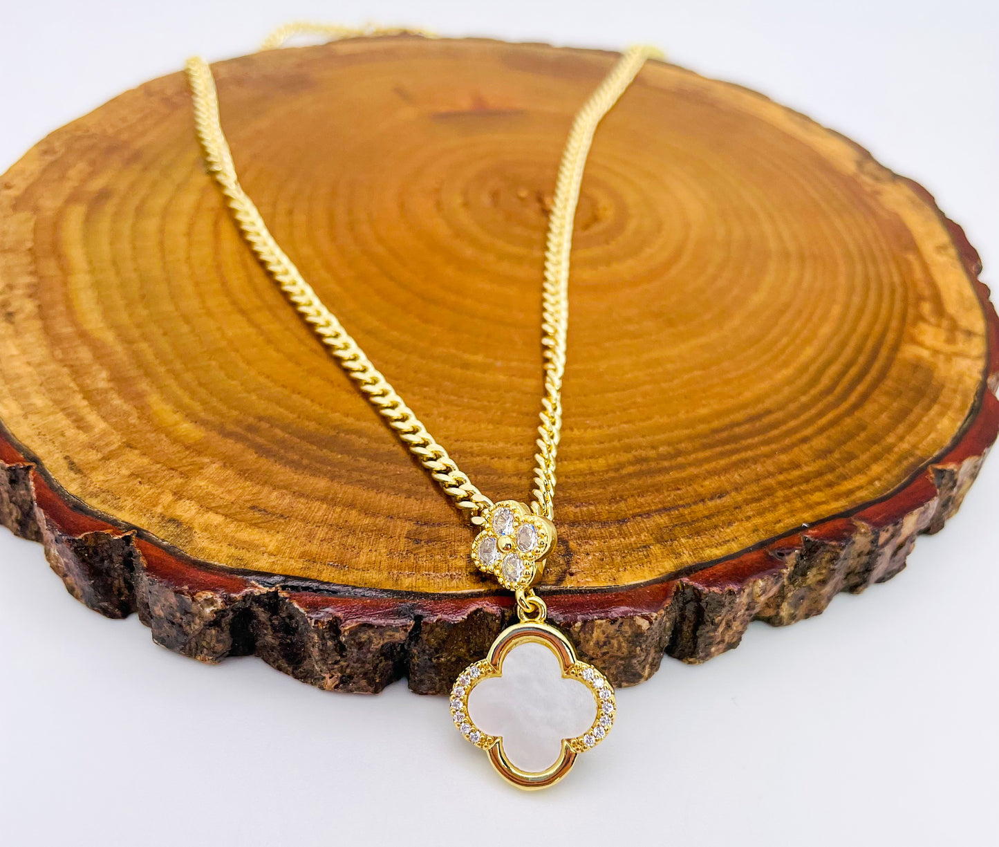 24K Gold Filled White or Red Double Lucky Clover Luxury Necklace