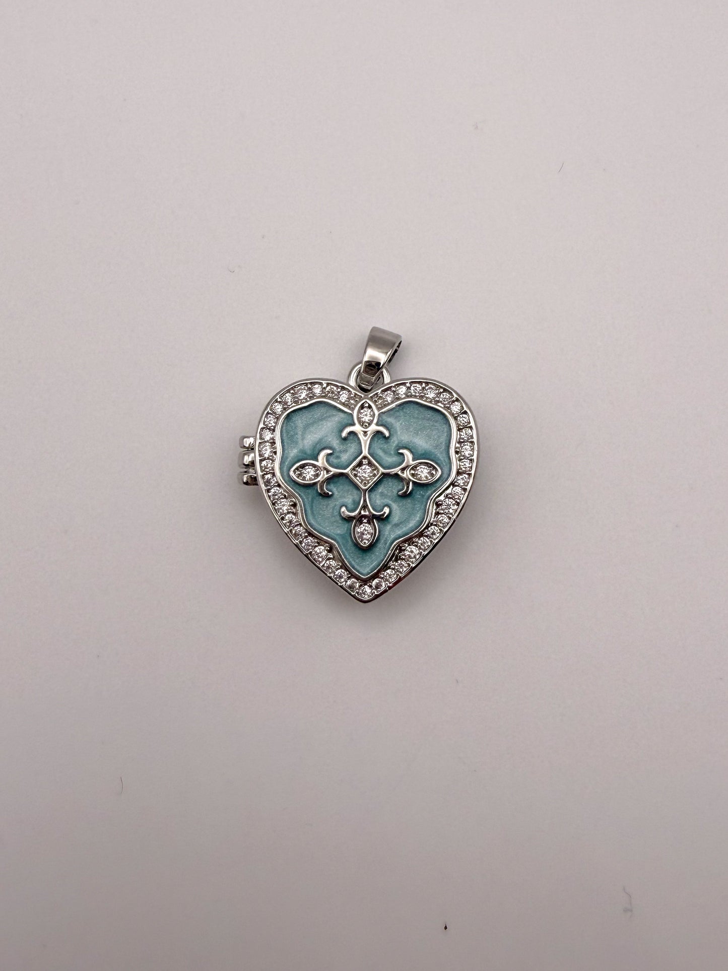 Silver Heart Enameled Emblem Locket Charm Pendant