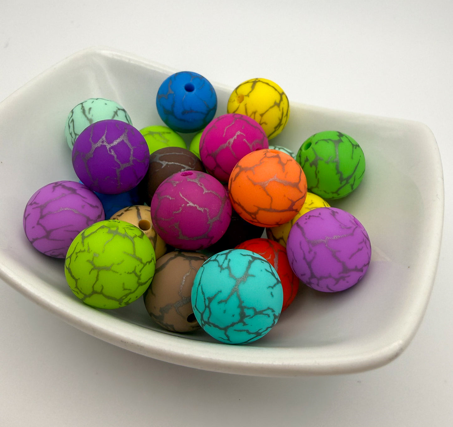 Bright Colorful Crackle Printed Silicone DIY Pen Keychain Beads