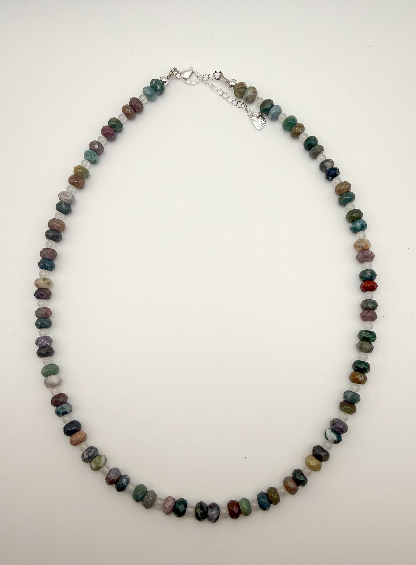 Natural Indian Agate Crystal Gemstone Faceted Donut Style Beaded Necklace