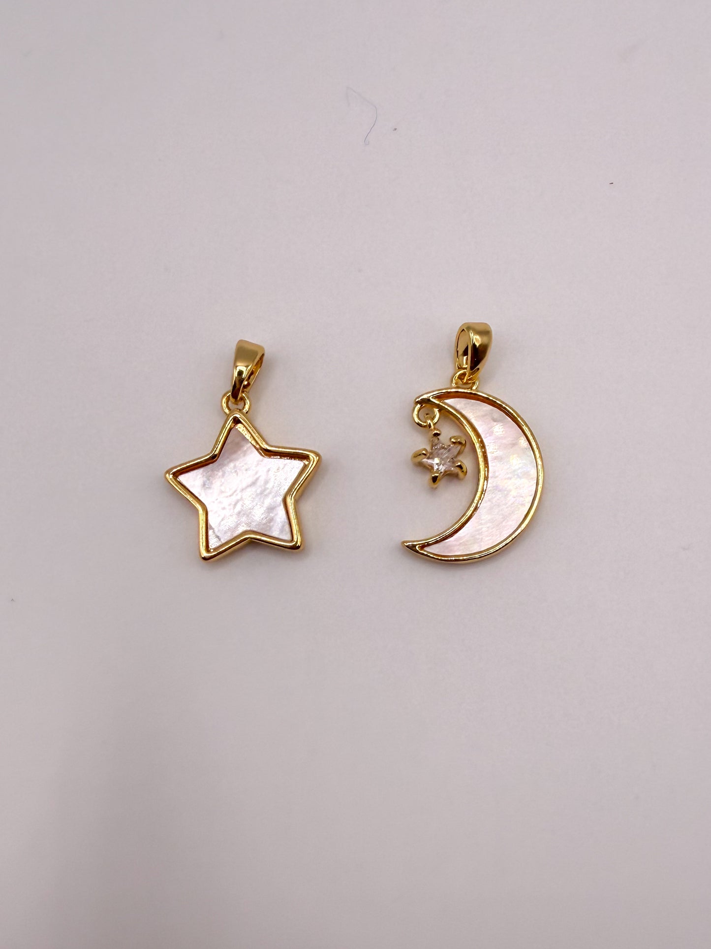 Mother of Pearl Shell Moon & Star Charm Pendants