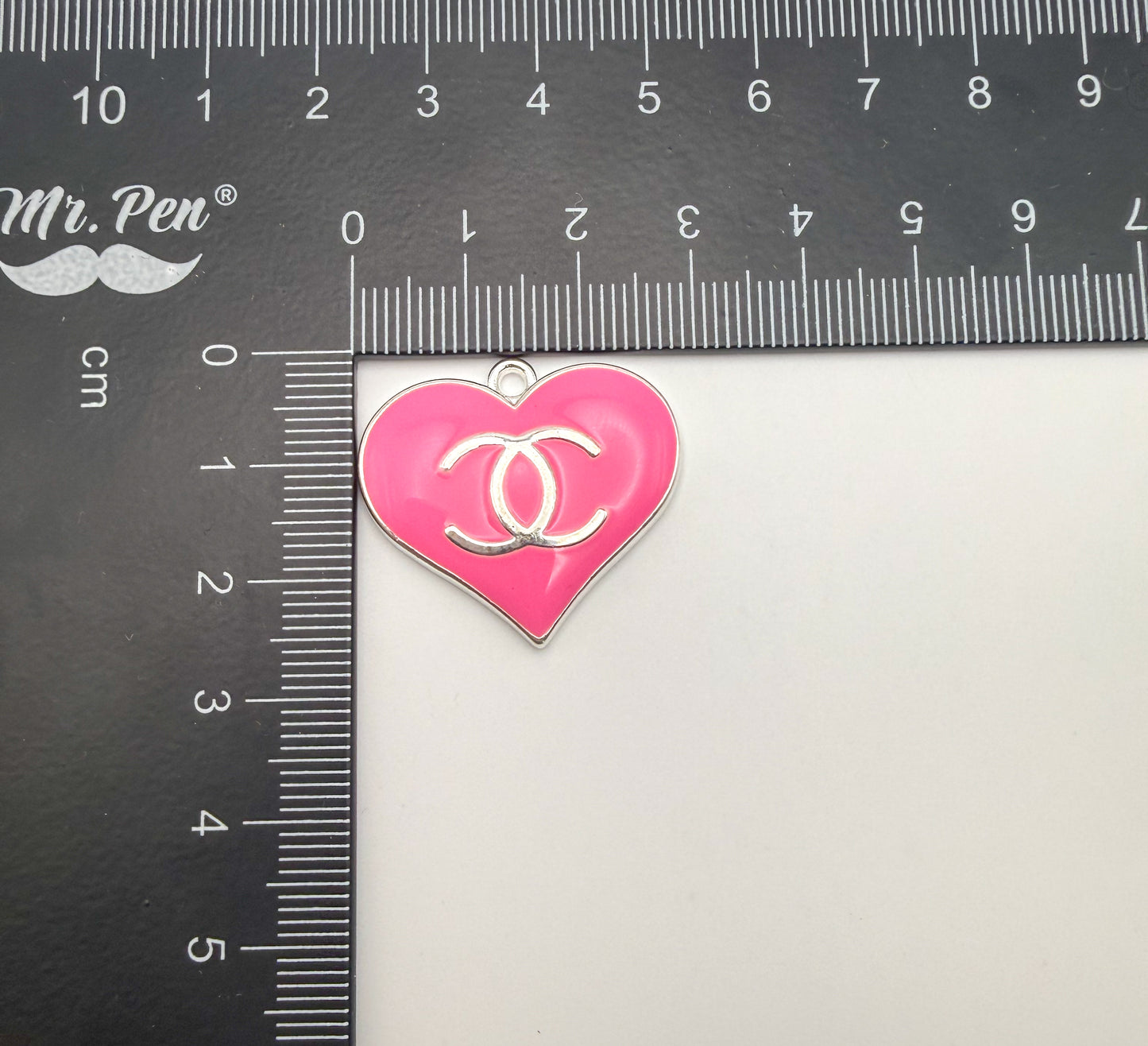 Silver CC Designer Colorful Enamel Heart Charm Pendant