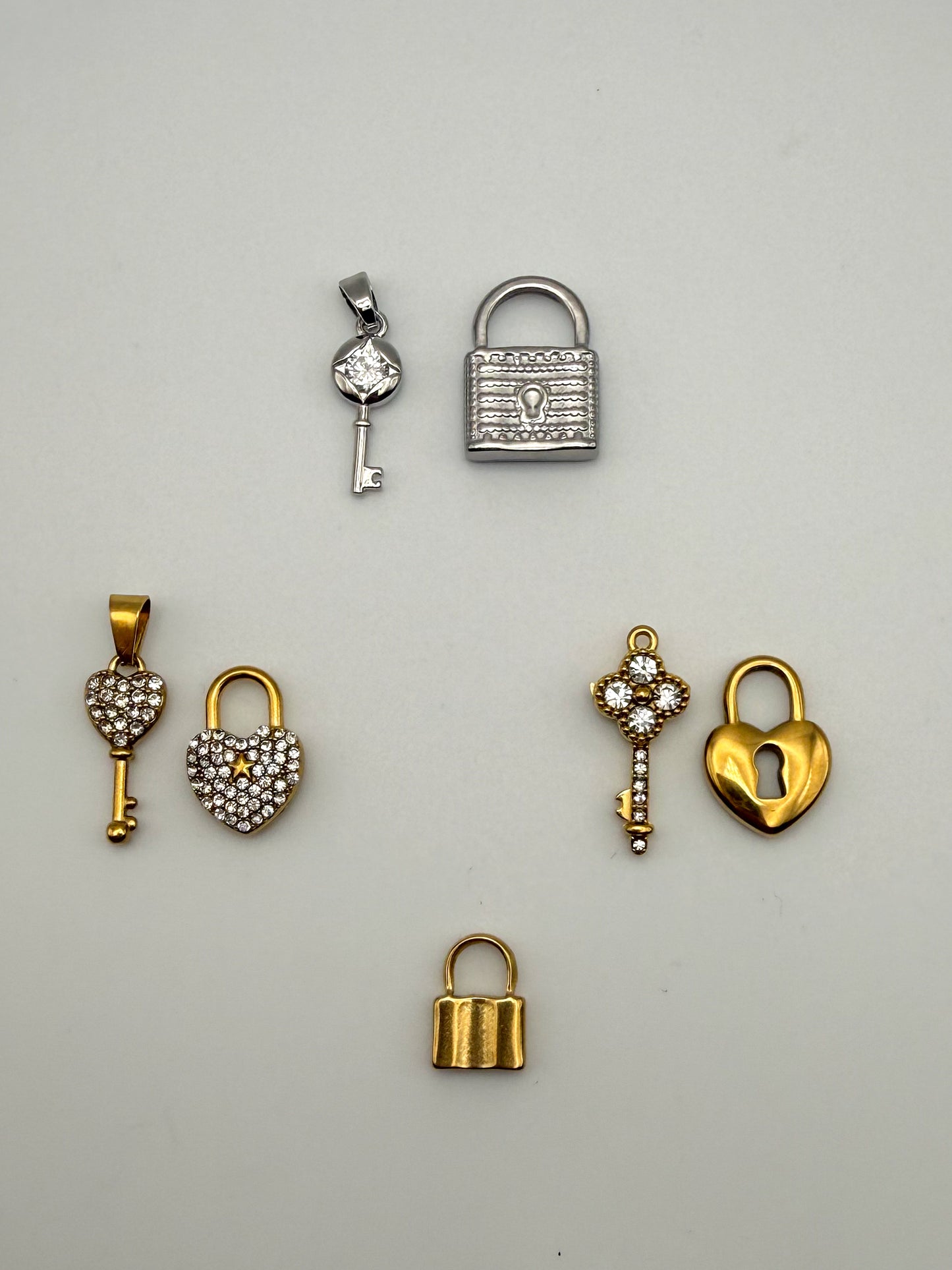 Stainless Steel Lock & Key Charm Pendant Sets
