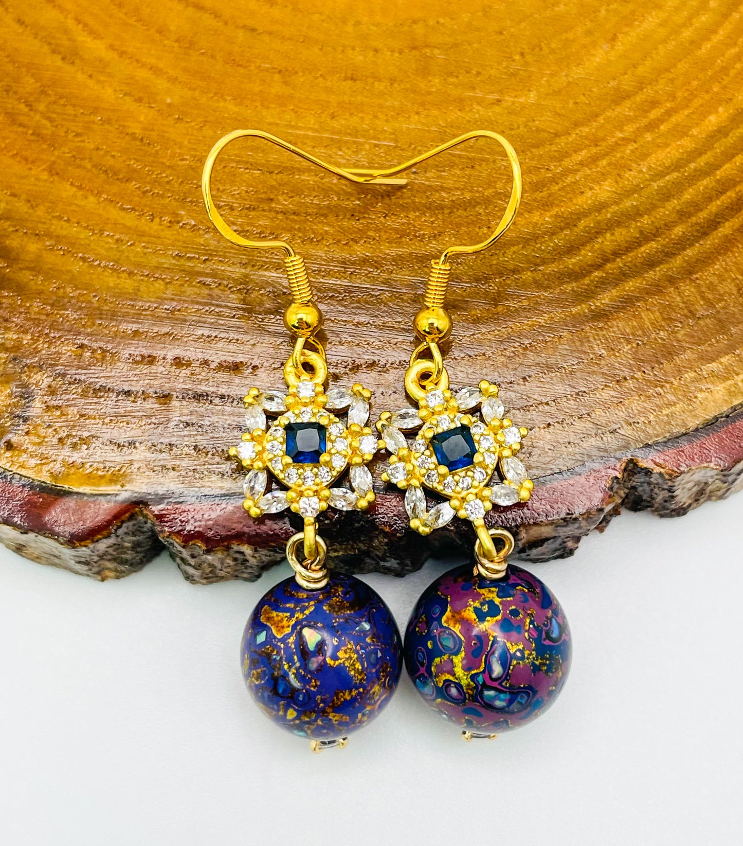 Handmade Daji Lacquer Beaded Bling Earrings with Natural Opal Inclusions