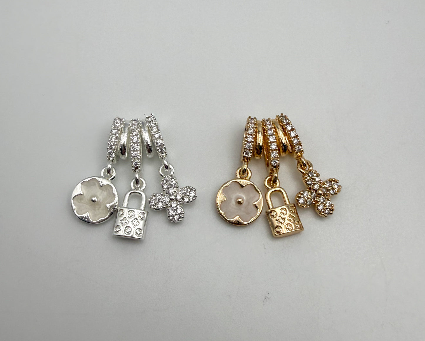 LV Inspired Gold & Silver Dangling Spacer Bead Charm Pendant