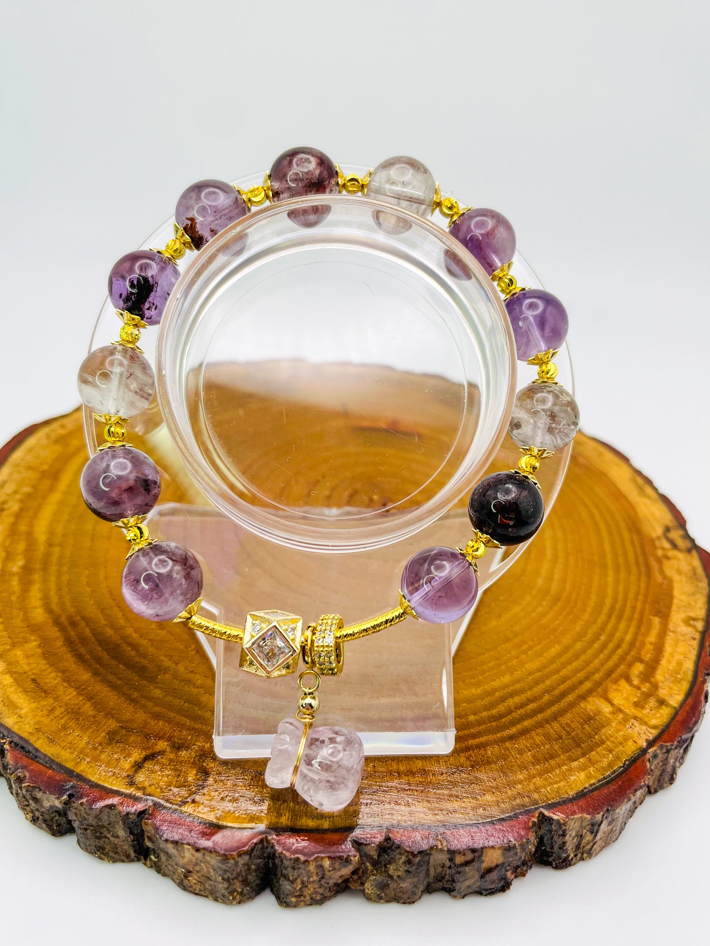 Natural Purple Phantom Quartz Money Bag Bracelet