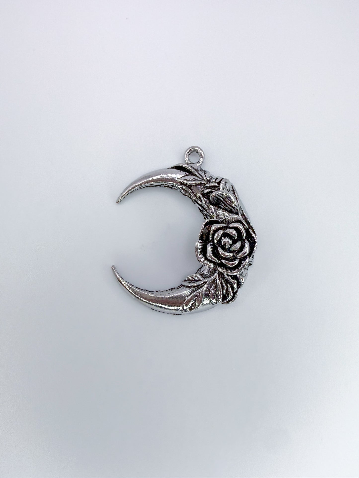 Silver Moon with Rose Pendant