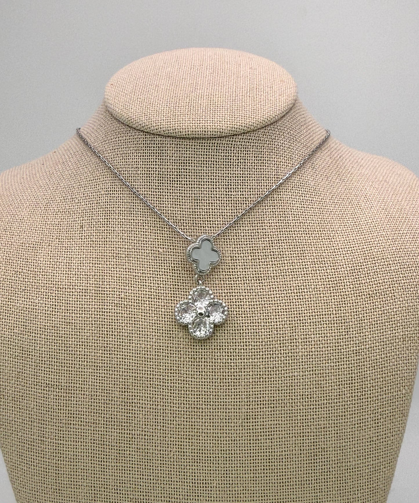 Bling & Natural Shell Double Clover Necklaces