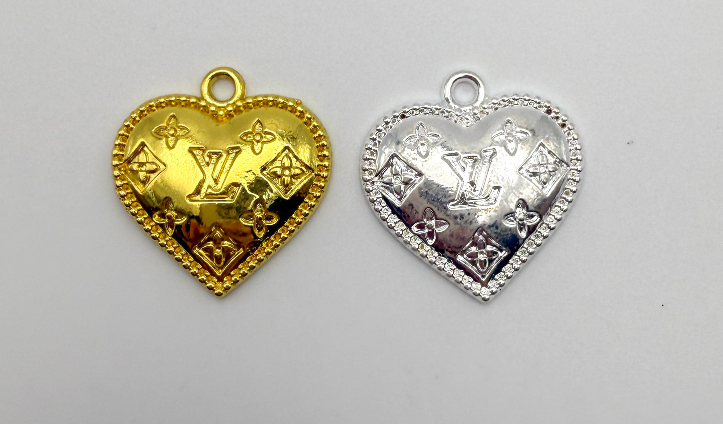 Gold & Silver LV Designer Heart Metal Charm Pendant