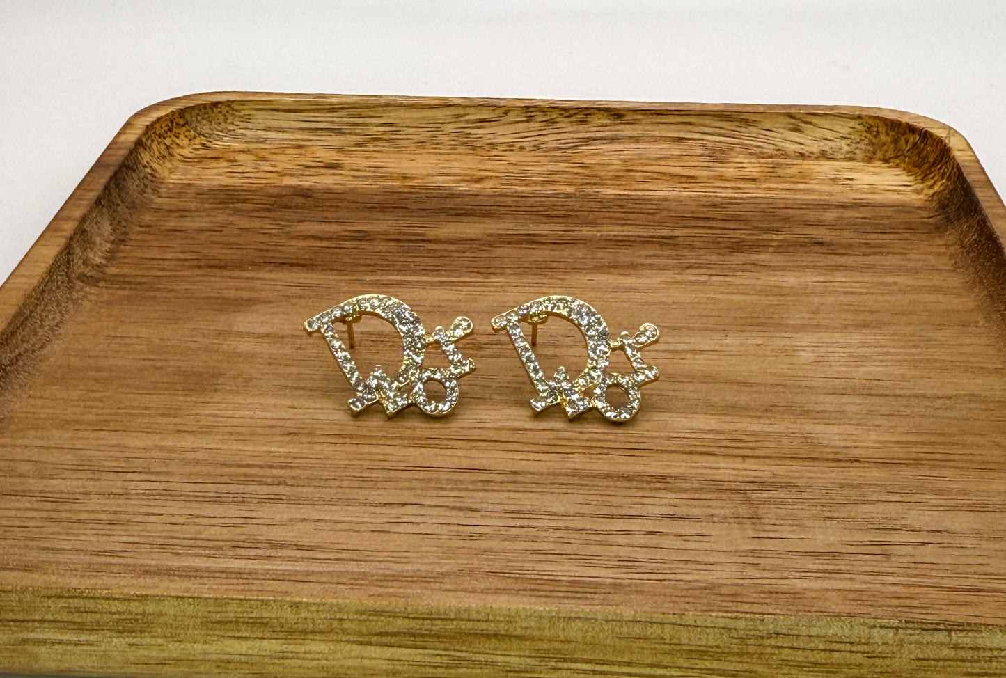 Gold Dior Designer Stud Earrings