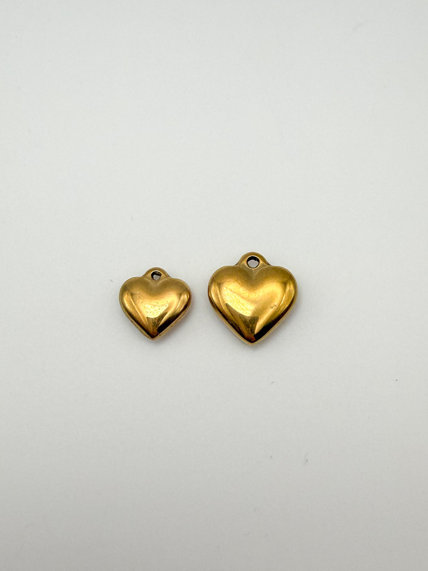 Stainless Steel Gold Solid 3D Heart Charms Small & Large