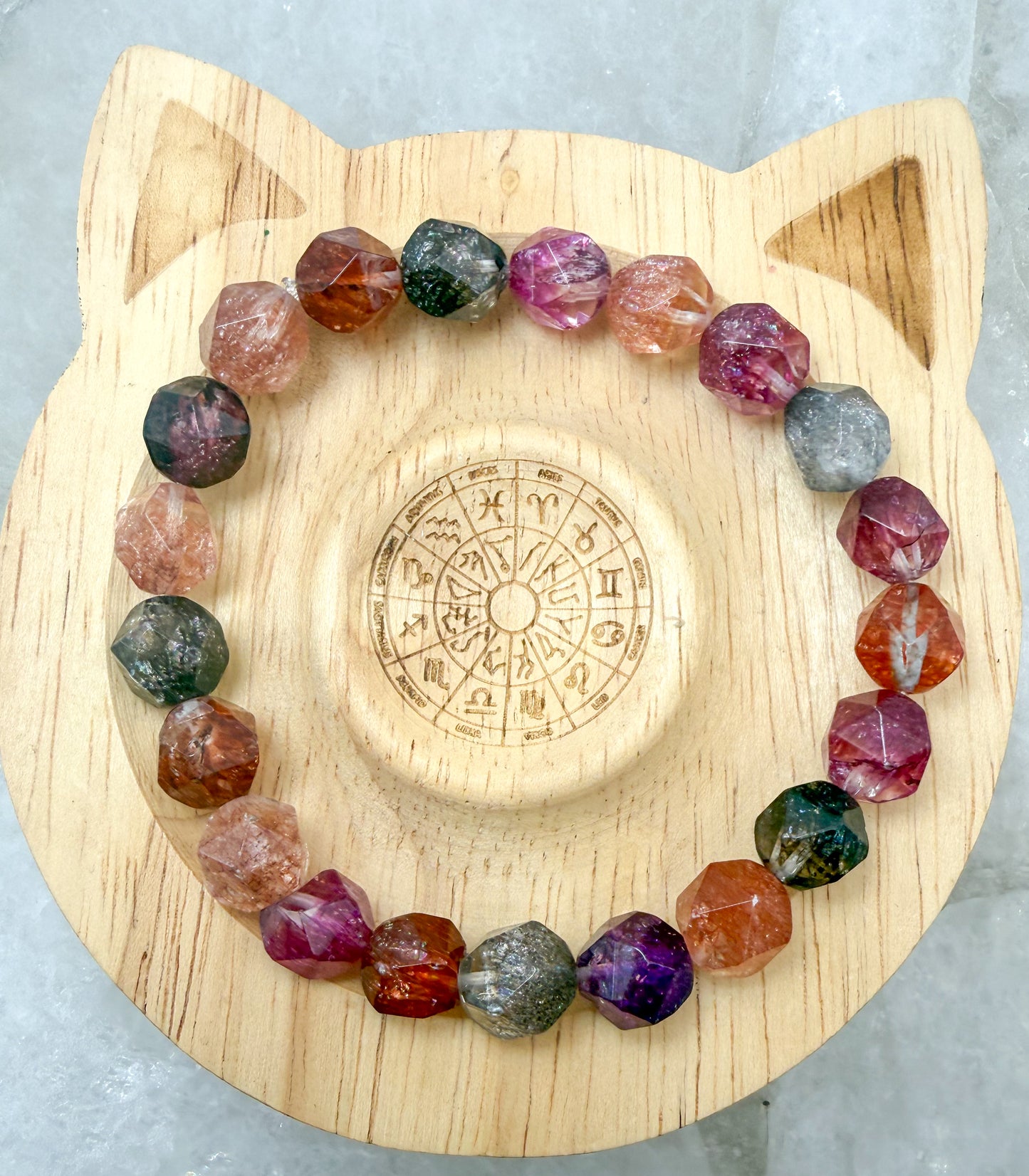 Natural Firework Colorful Super 7 Faceted Crystal Beaded Stretchy Bracelet