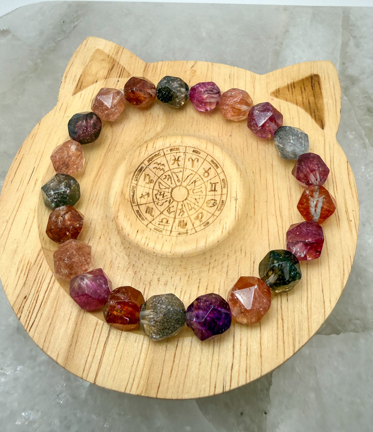 Natural Firework Colorful Super 7 Faceted Crystal Beaded Stretchy Bracelet