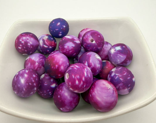 Purple Galaxy Printed Silicone DIY Pen Keychain Beads