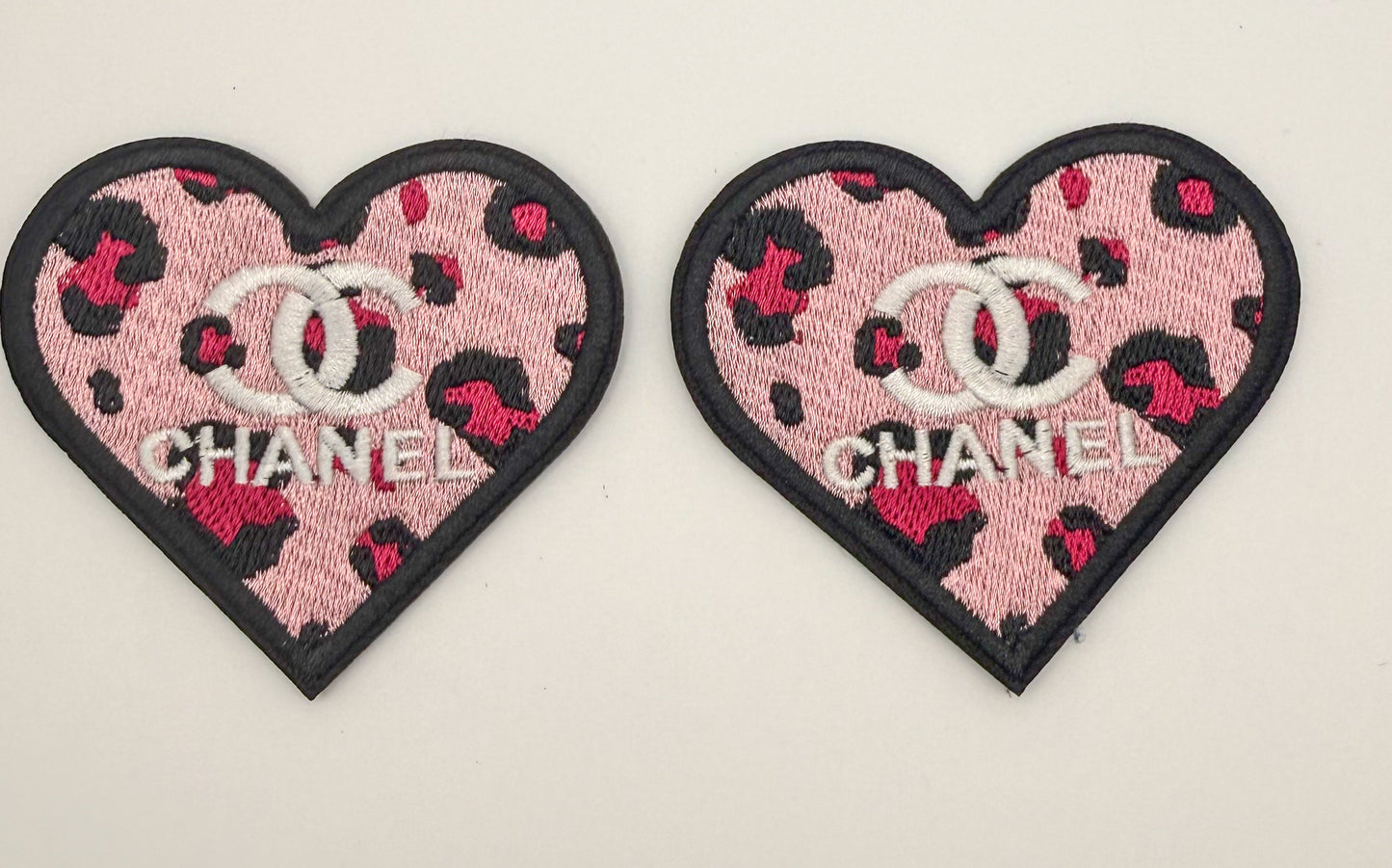 CC Pink Leopard Print Heart Glue On Sew On Fabric DIY Patches
