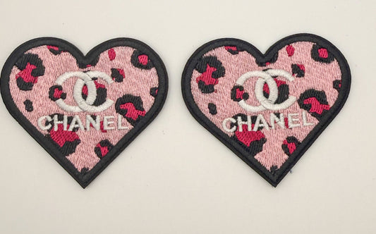 CC Pink Leopard Print Heart Glue On Sew On Fabric DIY Patches