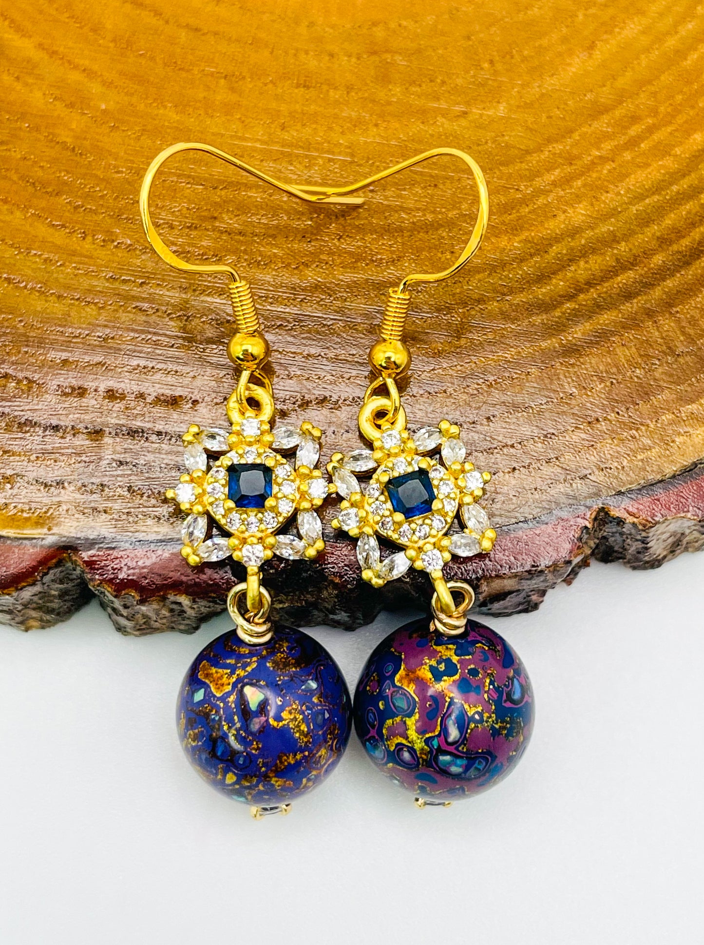 Handmade Daji Lacquer Beaded Bling Earrings with Natural Opal Inclusions