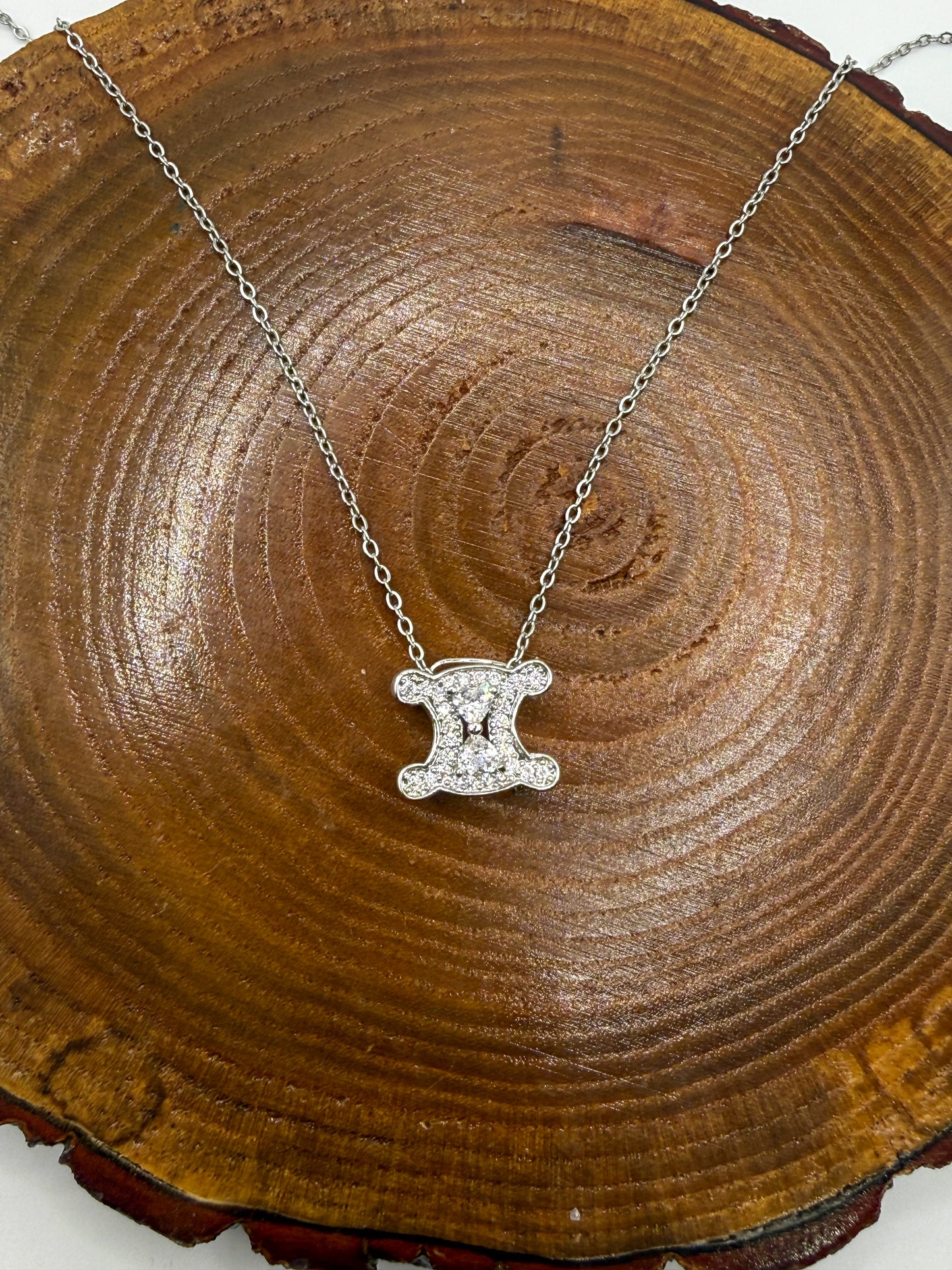 Silver Sparkly Celine Designer Logo Stainless Steel Necklace