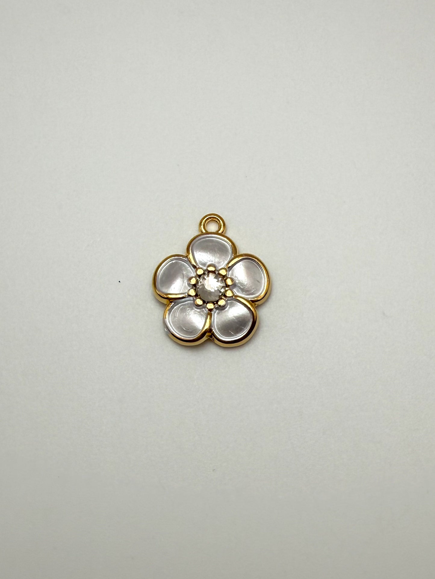 Stainless Steel Mini Gold Enamel Sakura Flower Charms