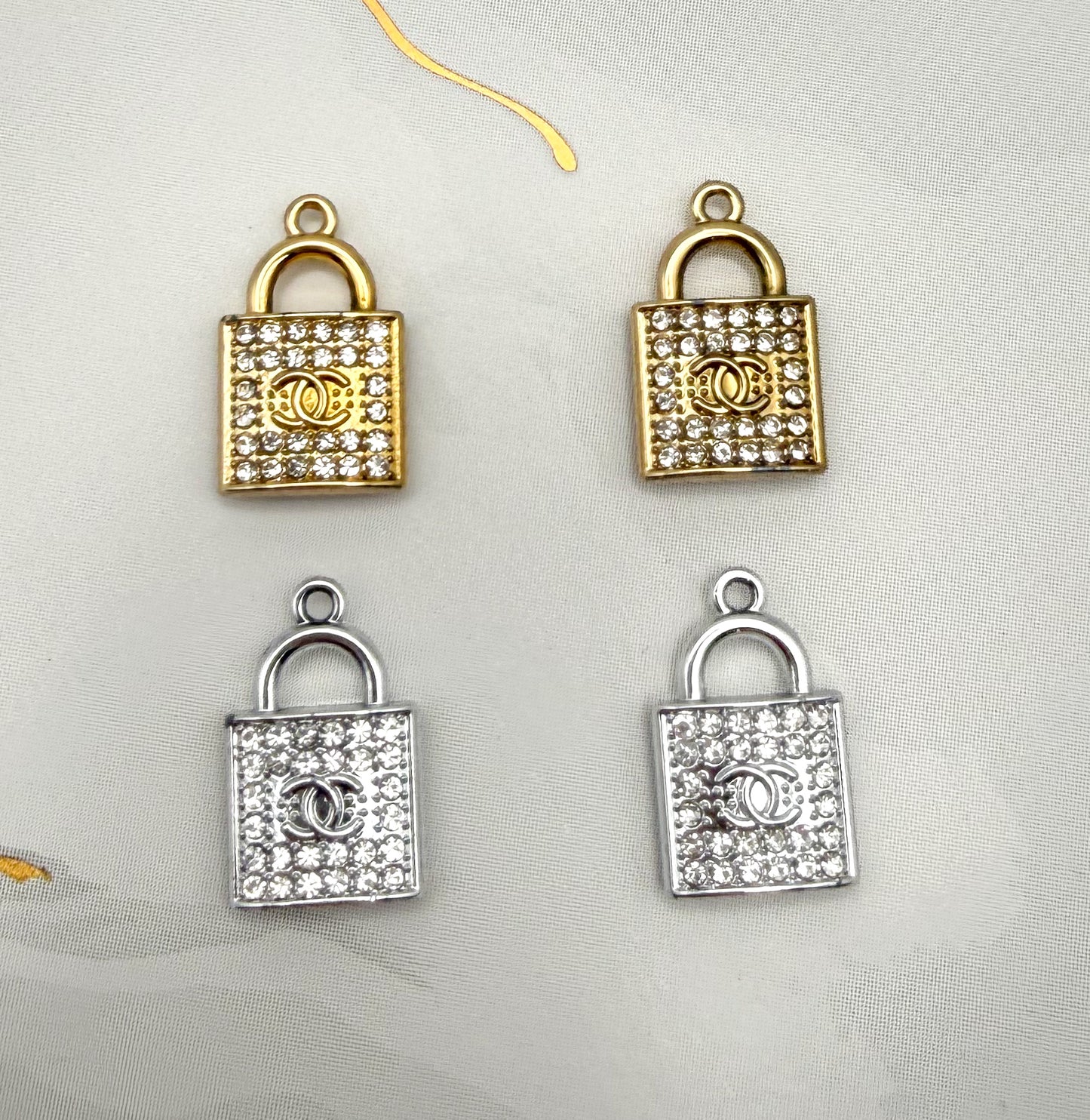CC Rhinestone Lock Metal Charms