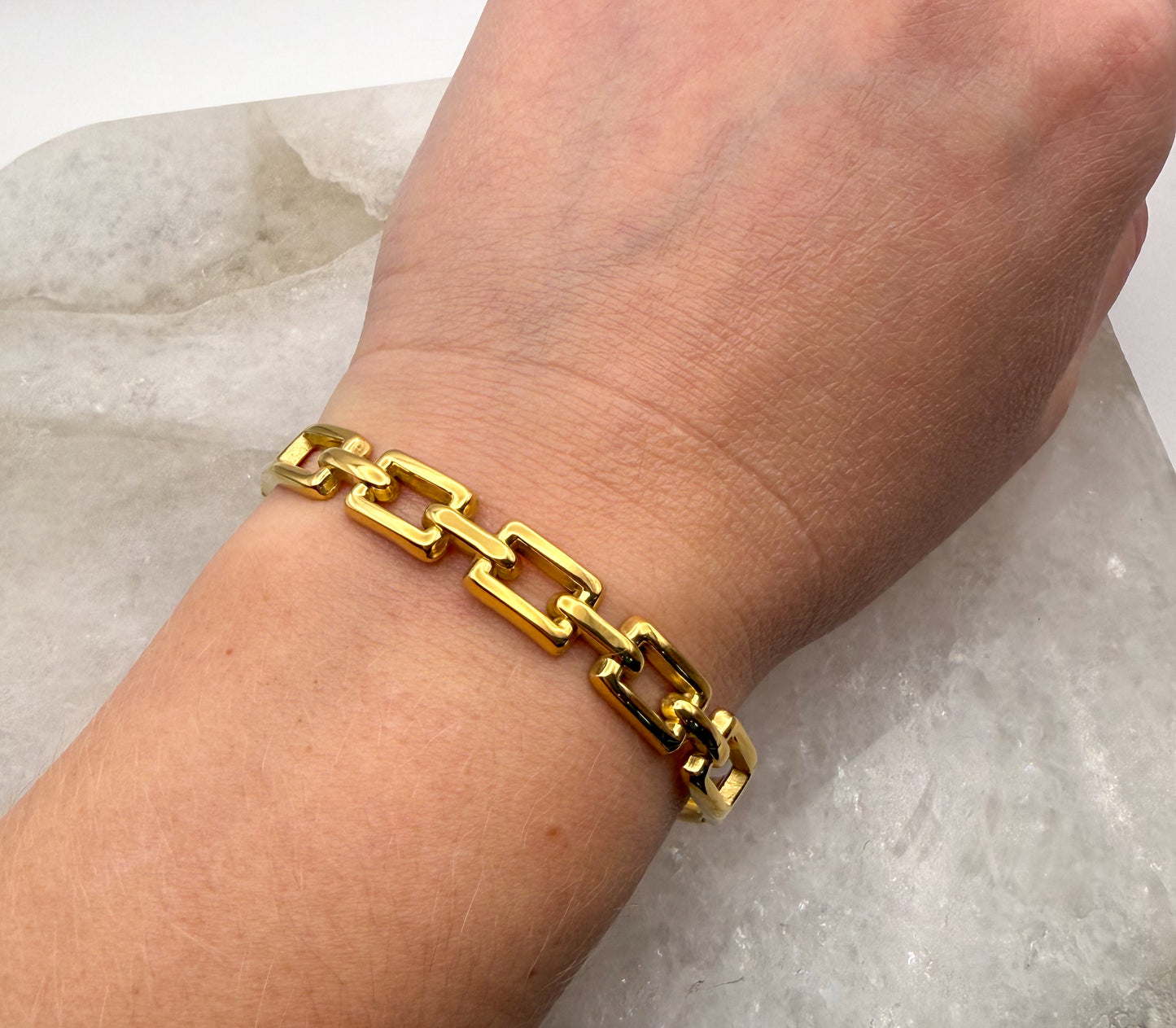Gold Stainless Steel Chain Link Bangle Bracelet