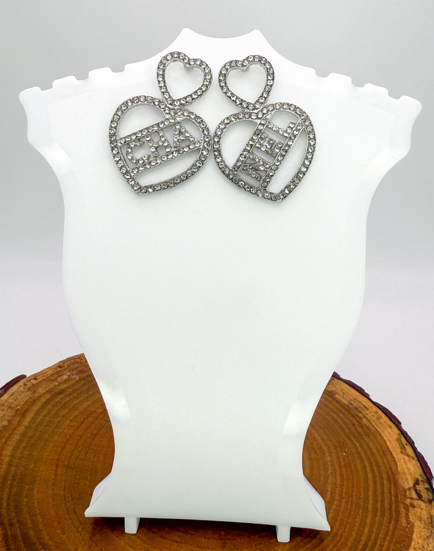 Chanel Designer Silver Bling Stud Statement Earrings