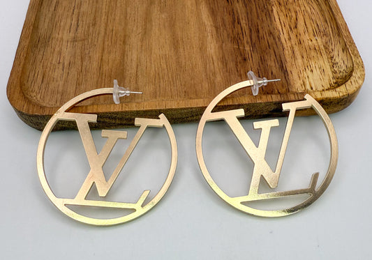 Gold LV Designer Hoop Earrings
