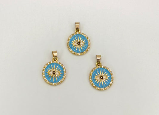 Round Gold Shining Evil Eye DIY Pendant Charms