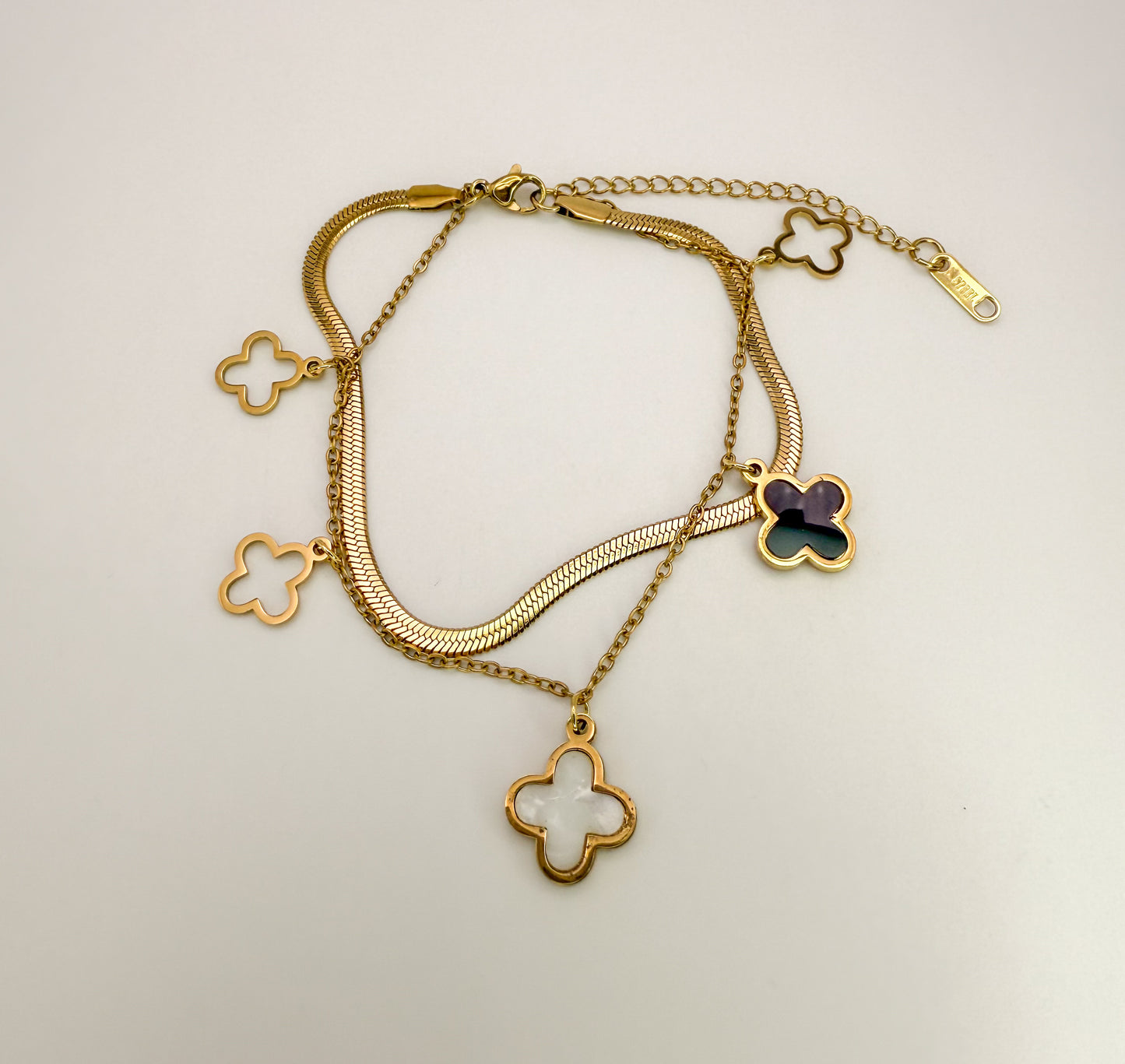 Double Layered Gold LV Designer Clover Design Adjustable Bracelet