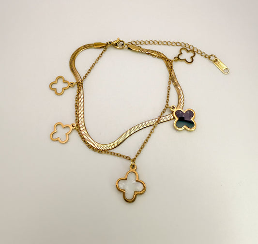 Double Layered Gold LV Designer Clover Design Adjustable Bracelet
