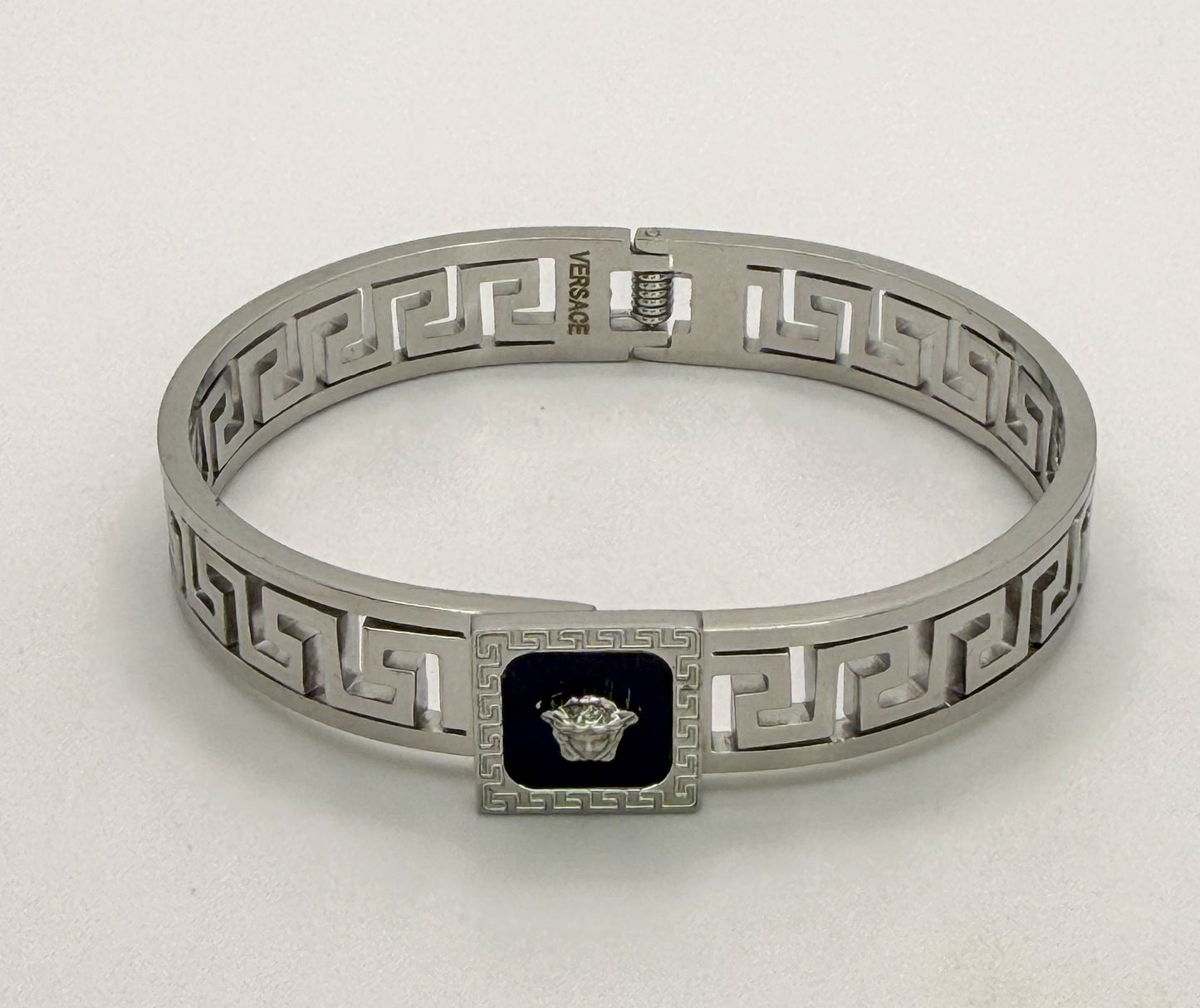 Silver Versace Designer Stainless Steel Bangle Bracelet