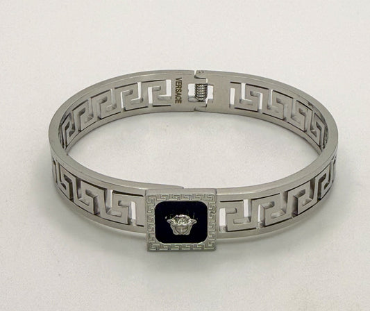 Silver Versace Designer Stainless Steel Bangle Bracelet