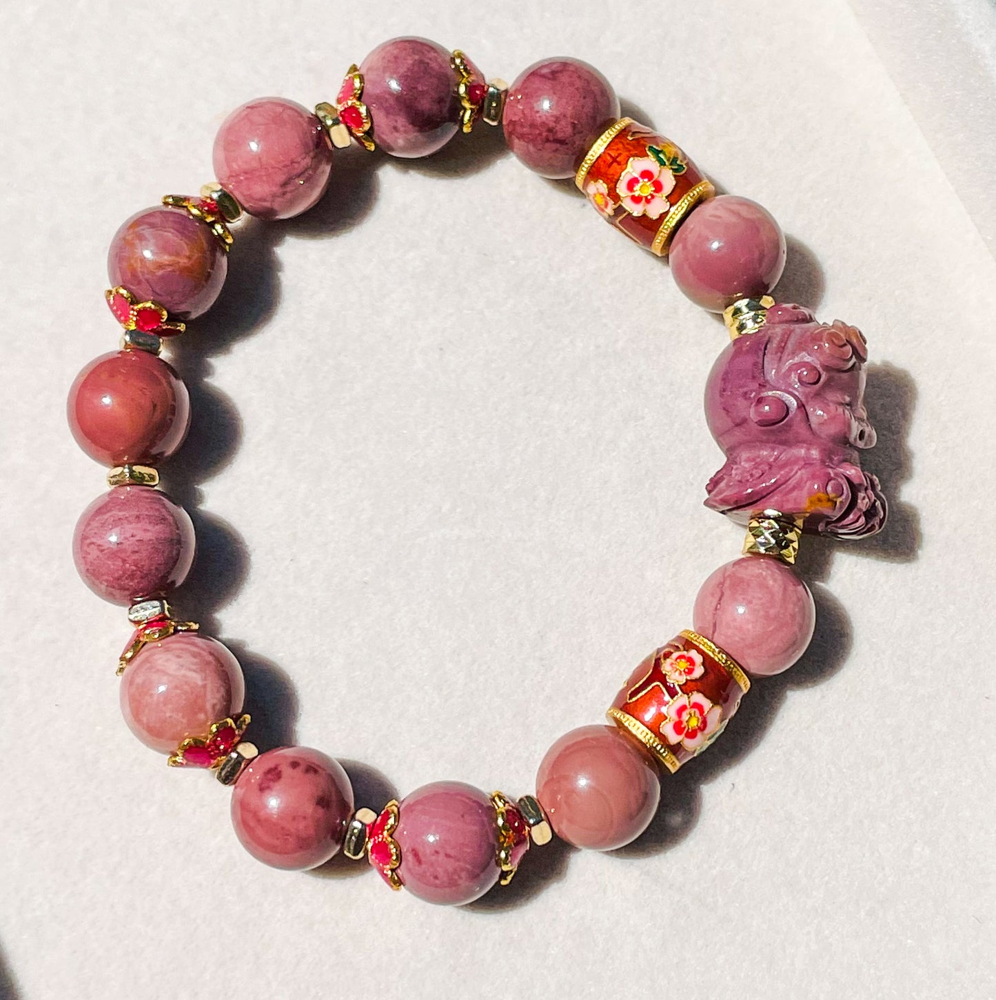 Natural Red Alashan Agate Skull Panda Baby Crystal Carving Beaded Stretch Adjustable Bracelet with 999 Gold Charm Spacers