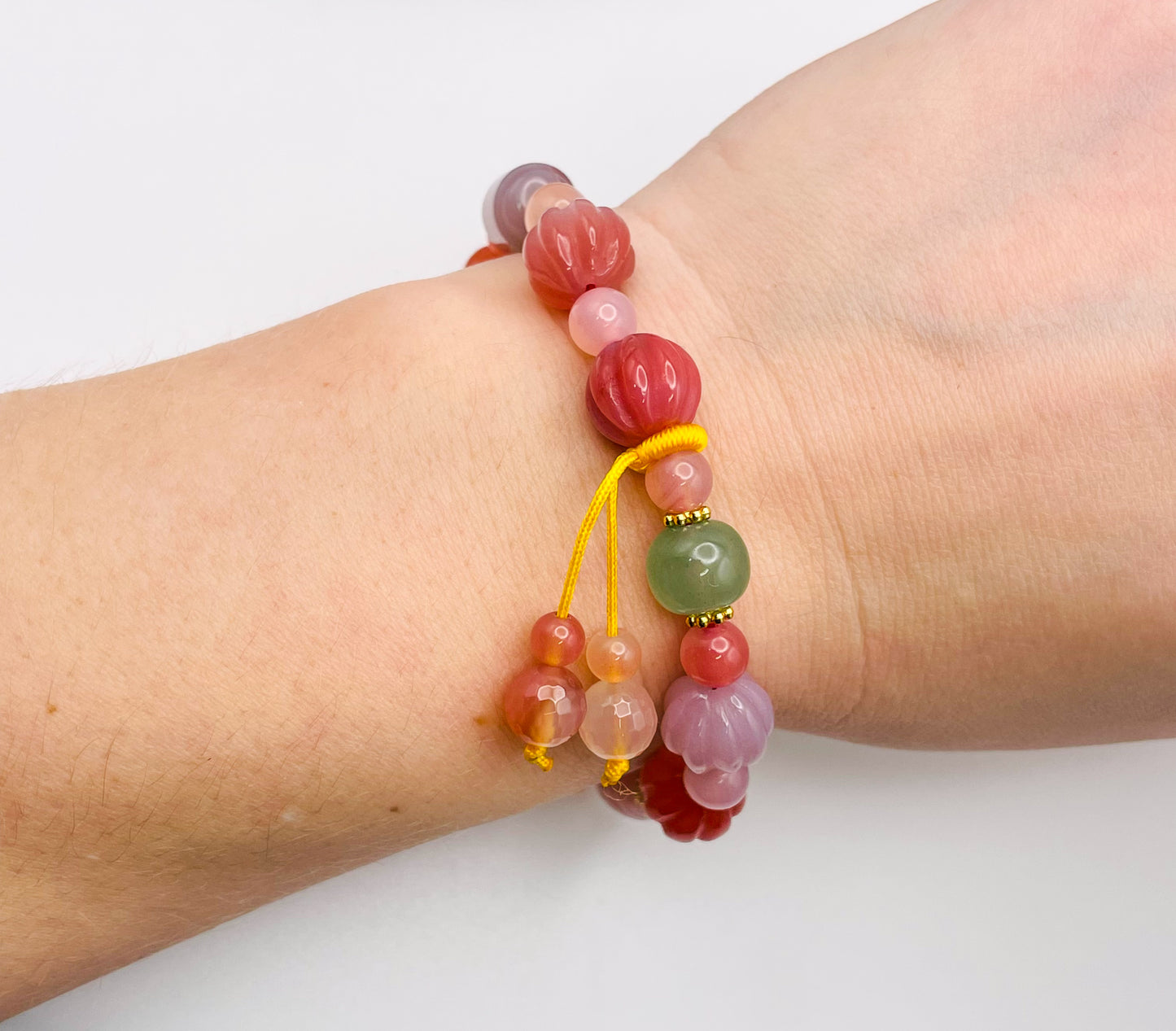 Natural Yanyuan Agate Pumpkin Mixture Adjustable Stretch Bracelet