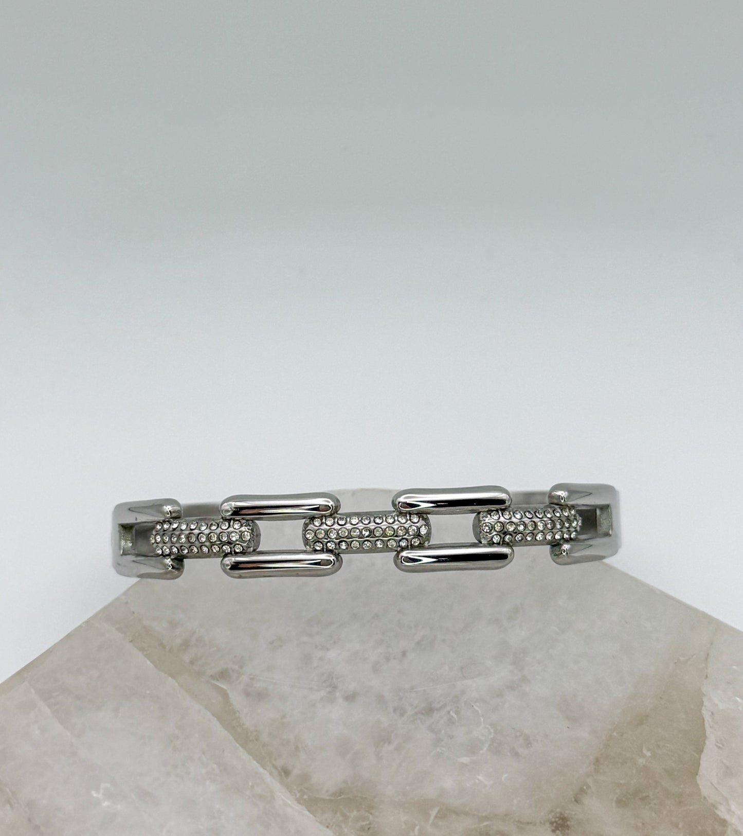 Silver Stainless Steel Chain Link Bangle Bracelet