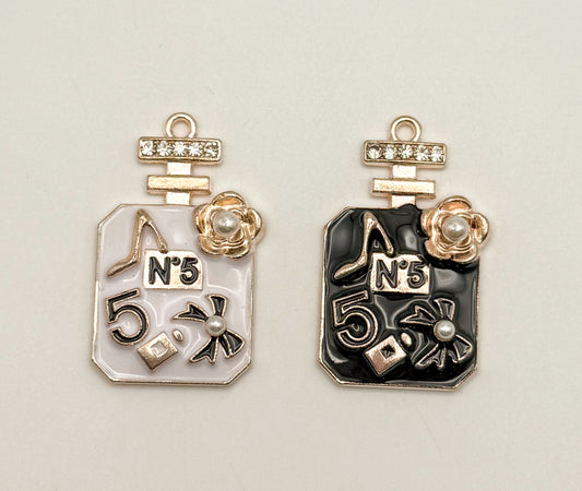 Black & White Enameled Gold #5 Perfume Bottle DIY Metal Charms