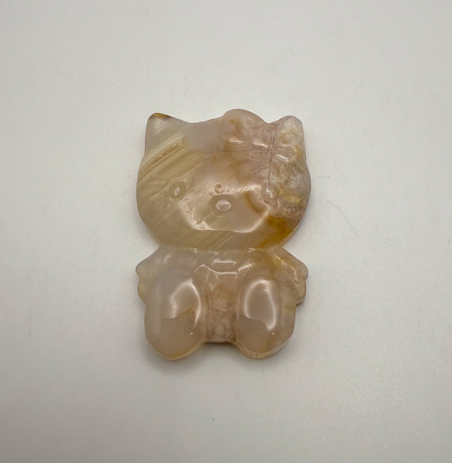 Natural Flower Agate & White Agate Crystal HK Kitty Flatback Decor