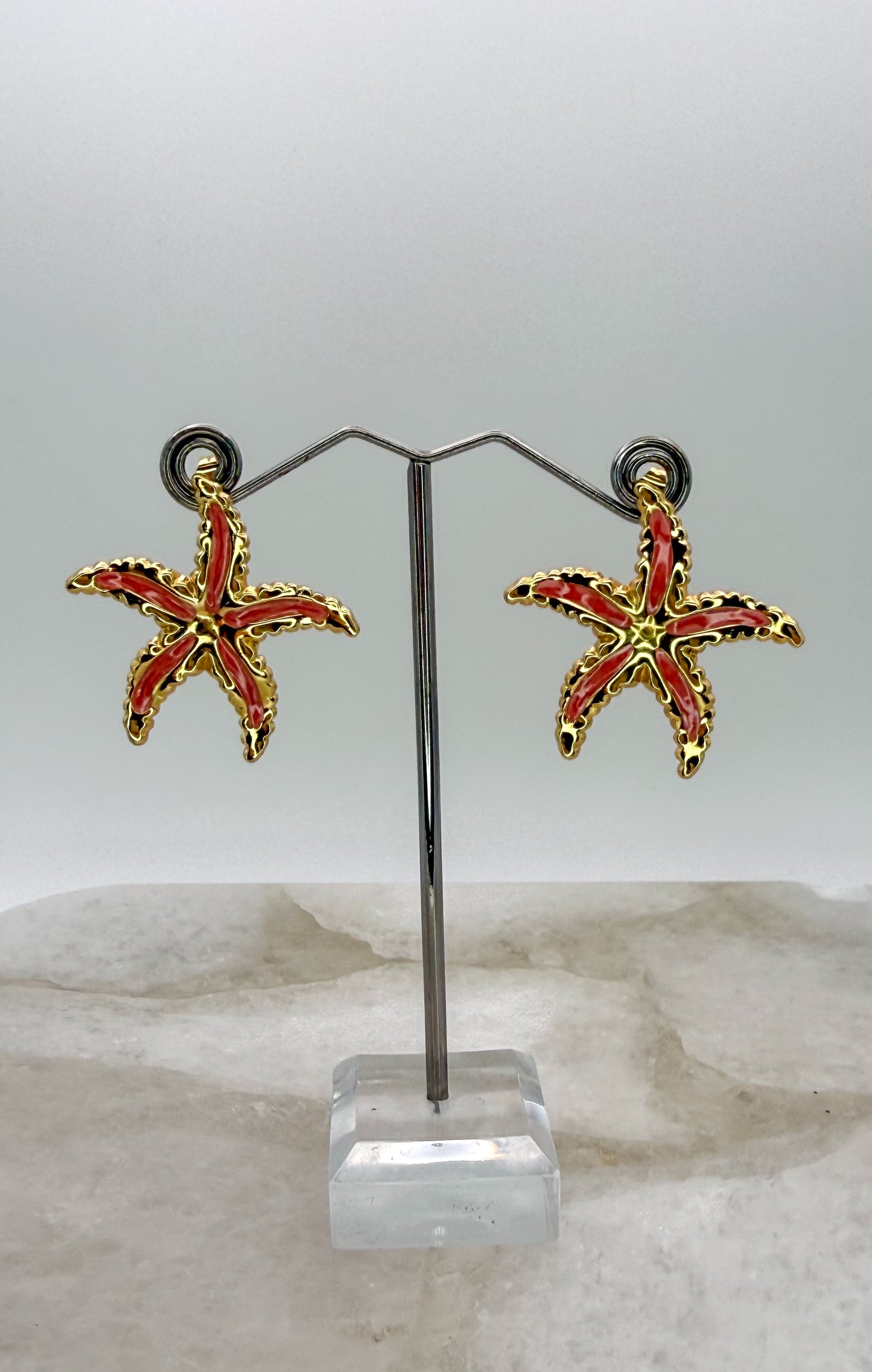 Gold Stainless Steel Colorful Starfish Stud Earrings