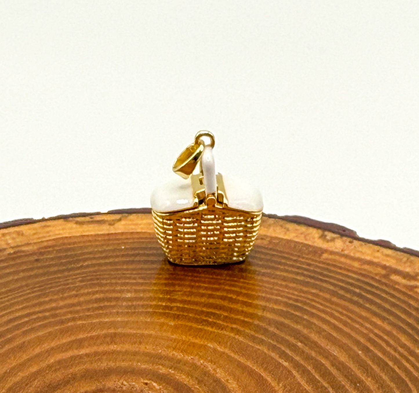 Gold Picnic Basket Charm Pendant