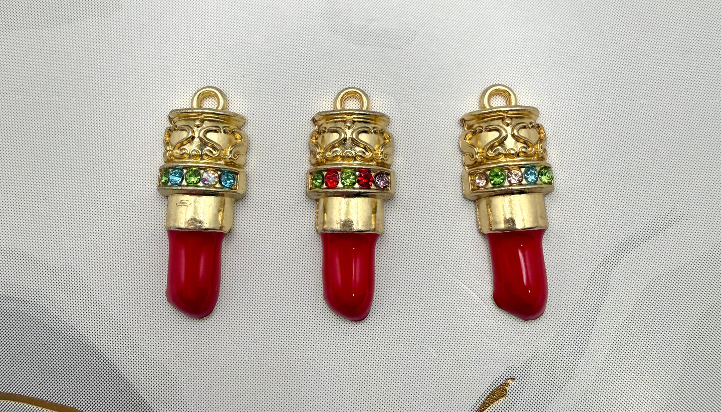 Gold Red Lipstick DIY Metal Charms
