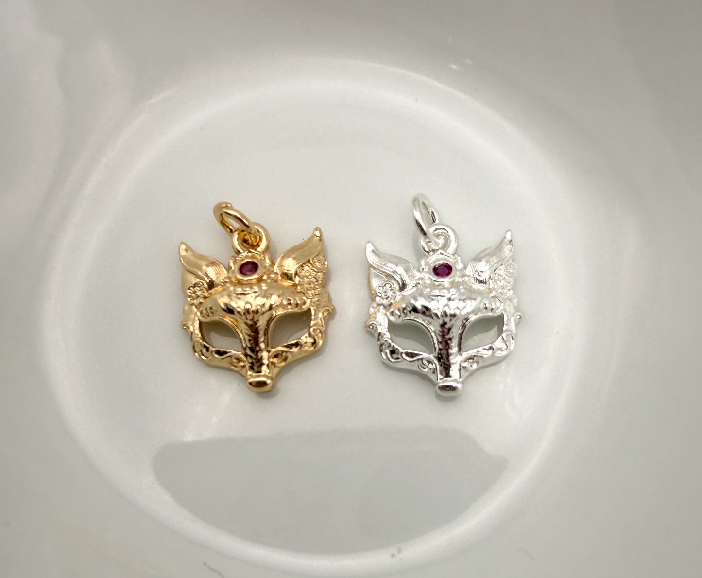 Gold & Silver Fox Mask Metal Charms