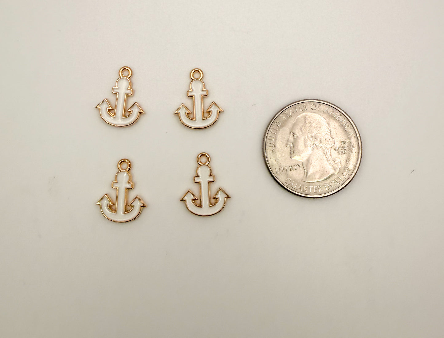 White Enamel Gold Anchor Charms