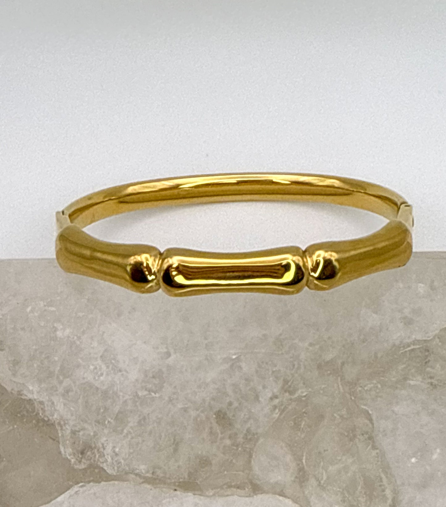 Gold Stainless Steel Shiny Bamboo Bangle Bracelet